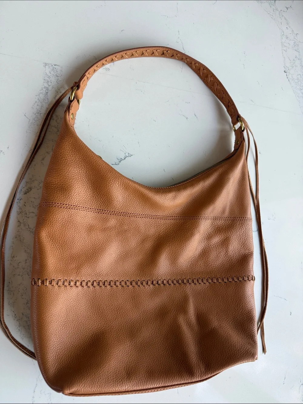 HOBO Entwine Leather Hobo Shoulder Bag Cashew Brown Color